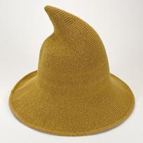 Woolen Witch Hat Pointed Large Brim Knit Halloween Party Role Play Accessory One Size geltona