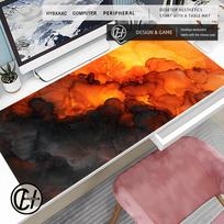 80x30 Abstract Cloud Desk Mat Large Ink Golden Orange Sparks Gaming Mouse Pad NonSlip Rubber Base Stitched Edge Deskpad 900x400x2mm