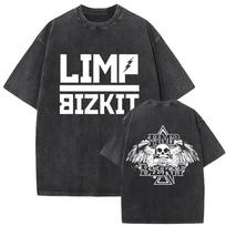 Skalbti Vintažiniai Limp Bizkit Grafiniai Marškinėliai Vyrams Moterims Hip Hop Atsitiktiniai Perd Trumpomis Rankovėmis Marškinėliai Unisex Gatvės Apranga#Spalva(9) XXXXXL juoda