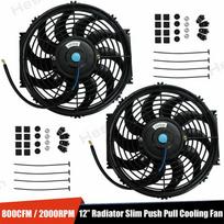 2 Pieces 12  Inch Universal Slim Fan Push Pull Electric Radiator Cooling Fans 12V 80W Mount Kit 2000 RPM Black High Performance 2x 12 inch 12V 80W black