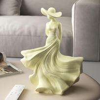 Abstract Woman Statue 10.4  Resin Art Sculpture for Living Room Shelf Decor, Modern Female Figurine Holding Rose, Wide Brim Hat Art Piece for Her balta