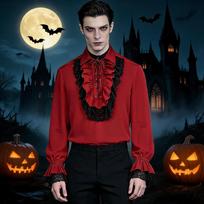 Men's Costume Shirt with Ruffle Lace, Steampunk for Halloween Theme Parties S juoda