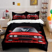 Red Sports Car Illustration Bedding Duvet Cover Set  (1*Duvet Cover 2*Pillowcases, without duvet insert) 200x220cm black