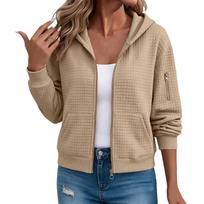 Womens Zip Up Hoodies Long Sleeve Hooded Sweatshirts Casual Trendy Jacket XXL chaki