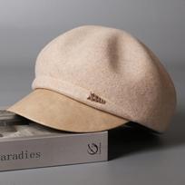 British retro beret women's wool felt hat painter hat autumn and winter warm forward hat octagonal hat Adjustable (56-58cm) beige