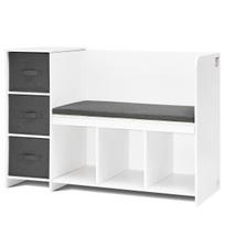 Kids Reading Nook Bench 6-Cubby Storage Bookshelf with Seat Cushion White