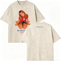 Skalbti vintažiniai Britney Spears veido grafikos marškinėliai vyrams moterims madingi kasdieniai per dideli trumpomis rankovėmis marškinėliai unisex gatvės stilius S brown