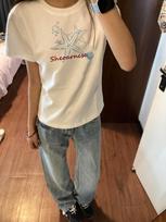 Huge good-looking navy blue front shoulder short-sleeved T-shirt women's cotton new summer slim-fitting and thin design clothes xxl [recommended 120-130] balta