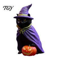 Detailed Halloween Collectible Figures Black Cat Witch on Pumpkin Resin Statue, Mysterious Gothic Tabletop Exquisite Craftsmanship Figurine Figurine, juoda