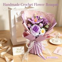 Handmade Crochet Tulip and Rose Bouquet with Love Heart Ornament beige