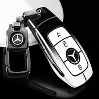 Automobilio rakto dangtelis su raktų pakabuku Mercedes-Benz A220 E63S AMG E-klasei GLE 350 4MATIC E300 E400 E43 W213 Odinis raktų dėklas JUYH1 gray