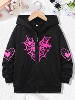 Streetwear Spider Print Stylish Casual Zip Up Hoodie Jacket for Boys Girls Zipper Spring  Autumn Trendy Cartoon Sweatshirts 110 juoda