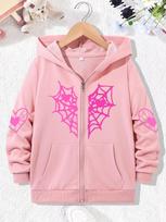 Streetwear Spider Print Stylish Casual Zip Up Hoodie Jacket for Boys Girls Zipper Spring  Autumn Trendy Cartoon Sweatshirts 110 rožinė
