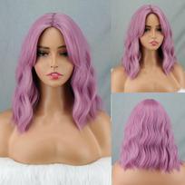 Miss Wig Short Ombre Blonde Wavy Wig With Natural Bangs Synthetic Fiber Shoulder Length Daily Wear Wavy Wig Matches the image,35 cm