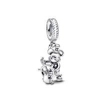 Mini  925 Silver Mickey Mouse Hair Clip Car Charm Safety Chain Bead for Bracelet DIY Womens Jewelry gray