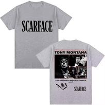 2026 m. filmo „Scarface“ Tony Montana ir Al Pacino spaudinys 90-ųjų retro Harajuku stiliaus unisex medvilninis madingas marškinėlis XL gray
