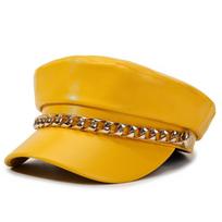 Solid Color Newsboy Cap PU Leather Beret Hat Vintage Baker Boy Cap  Outdoor Wear geltona
