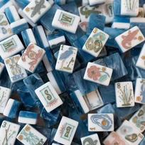 US Acrylic Mahjong Tiles with English Packaging - Popular Export Mahjong TR087 Blue Seafood [No Box] gray