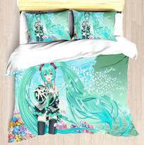 Hatsune Miku Antklodės užvalkalų rinkinys Antklodė Lovos patalynė 3D Vaikų lovos patalynės rinkinys 3 dalys 1 Antklodės užvalkalas Karališko dydžio 90X200CM