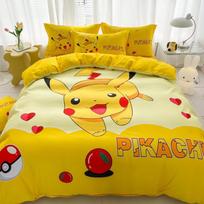 2025 Naujas mielas Pikachu patalynės komplektas Anime P-Pokemon antklodė, užvalkalas pagalvei, vaikams skirtas antklodės užvalkalas, mergaitėms, berniukams, šventinės dovanos EU Single(135*200cm)3pcs yellow