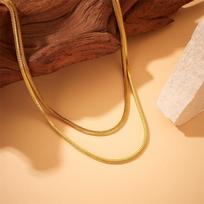 Gold Plated Herringbone Snake Chain Necklace Set, Double Layer Flat Chain for Women, Minimalist Daily Jewelry auksas