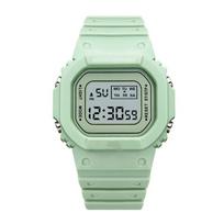 Matcha green solid color square watch student youth outdoor sports waterproof multi-function LED electronic watch white