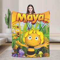 Bitė Maja su gėlėmis pledas Animacinis minkštas spaudinys pliušinis metamas pledas lauko kelionėms lėktuvu flanelinis lovatiesė lovos užvalkalas 100x125cm (40x50inch) orange