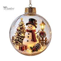 Holiday Party Decor Clear Christmas Ball Ornaments, Acrylic Hanging Decoration with Gingerbread House Transparent Balls Reindeer Santa Tree Inside for D beige
