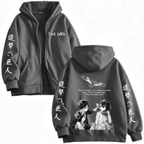 Anime Attack on Titan Mikasa Ackerman Eren Jaeger Zipper Hoodies Men Clothing Long Sleeves Zip Up Hooded Sweatshirt Jackets Coat XL gray