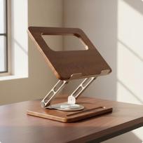 Folding Laptop Stand Rotating Computer Riser Stable for Office Workers, Students Cherry Wood_Rotating