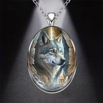 Pakabukas su unikaliu gyvūnų vilko raštu ir karoliais 50CM(Necklace Size) gray