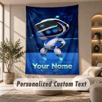 Astro Bot Tapestry, Personalized Custom Text, Wall Hanging Tapestry For Living Room Home Wall Decor 100cmx150cm blue