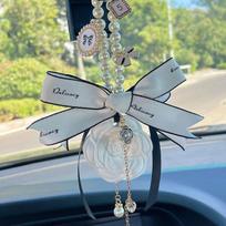 Camellia Scent Car Hanging Ornament, Exquisite Double Sided Bow Pendant, Auto Interior Decoration gray