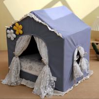 Ins Nordic Style Lace Pet Tent Semi-closed Cat Nest Tent Removable and Washable Comfortable Skin-friendly Cat House Villa 50 40 55cm black