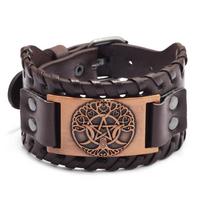 Vintage Norse Rune Leather Bracelet For Men Odin Symbol Punk Handmade Viking Jewelry black