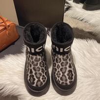 Leopardo rašto moteriški kailiniai sniego batai, žemi ankle batai, platforminiai batai 2025 m. žiemos trumpi pliušiniai šilti moteriški batai, sportiniai batai, Chelsea batai moterims 35 juoda