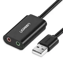 UGREEN USB external sound audio card 3.5 mm mini jack 15cm black (30724)