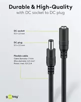 Goobay DC Extension Cable, 5m 5.5x2.1mm black 2x0.5 mm² max 24VDC 120W
