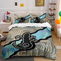 Gecko Tribal Art Pattern Bedding Duvet Cover Set  (1*Duvet Cover 2*Pillowcases, without duvet insert) 135x200cm white