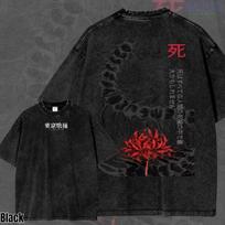 Vintage Washed Anime Graphic Tee, Ken Kaneki Streetwear Shirt 140 gray