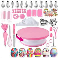 255-Piece Cake Decorating Kit: Turntable, Piping Tips, Bags, Cream Scrapers Blue 6-piece Set pink