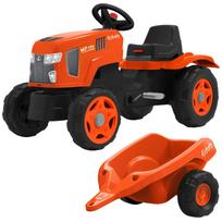 Falk Kubota M7‑174 pedalinis traktorius su priekaba, reguliuojama sėdyne ir atidaroma variklio dangčiu