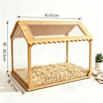 Didelis medinis žiurkėno narvas su skaidriais akriliniais šonais, vėdinamas, apsaugotas nuo pabėgimo, sirijos nykštukiniams žiurkėnams 60cm Bamboo Hamster Cage beige
