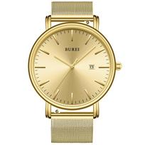 Popular Watch Milanese Mesh Gold [BUREI] Men's Watch, Simple, Waterproof, Analog, Brand, Stylish, Strap, auksas