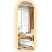 Didelis sieninis veidrodis 120 x 40 cm su LED apšvietimu, arkiniu veidrodžiu, pritemdomas, 3 apšvietimo spalvų, skaidrus