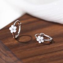 925 Silver Needle Flower Plant Mini Hoop Earrings For Women Classic Jewelry Light Accessories brown