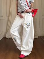 American retro flower embroidered wide-leg scimitar jeans women's autumn and winter new versatile and thin casual pants L balta