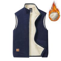 Spring and Autumn Lamb Fleece Vest Men's Warm Vest Casual Stand-up Collar Plus Velvet Sleeveless Double-sided Fleece Vest Jacket S mėlyna
