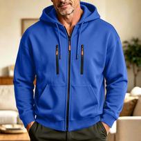 Men's Zip-Up Hoodie with Multiple Pockets, Athletic Casual Sweatshirt XXXL mėlyna