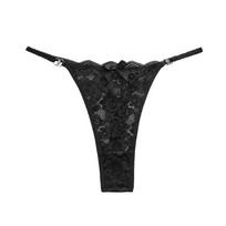 XL-4XL Didelio dydžio moteriškos stringai nėriniuotos Seksualios kelnaitės žemu juosmeniu plonais petnešėlėmis Besiūliai bikinio apatiniai 3XL juoda
